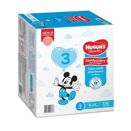 Huggies Nappies Crawler Boy Size 3 - 136 Pack