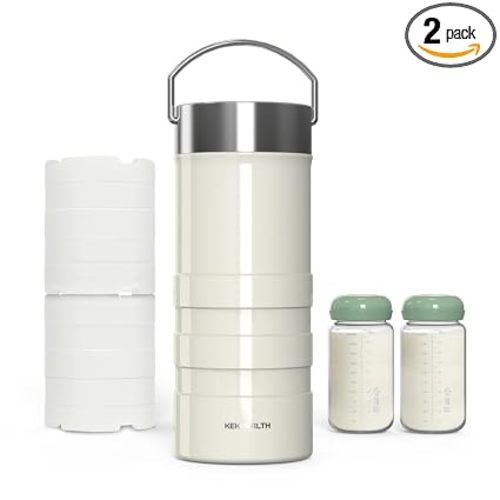 22oz Premium Stainless Steel Breast Milk Cooler, 360° Cooling Gel Ring, 24-Hour Cold Storage, 2 BPA-Free 11oz Bottles, Leak-Proof, Designed for Working Moms and Full-Day Outings