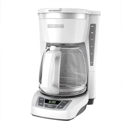 BLACK+DECKER 12-Cup Digital Coffee Maker, CM1160W, Programmable, Washable Basket Filter, Sneak-A-Cup, Auto Brew, Water Window, Keep Hot Plate, White