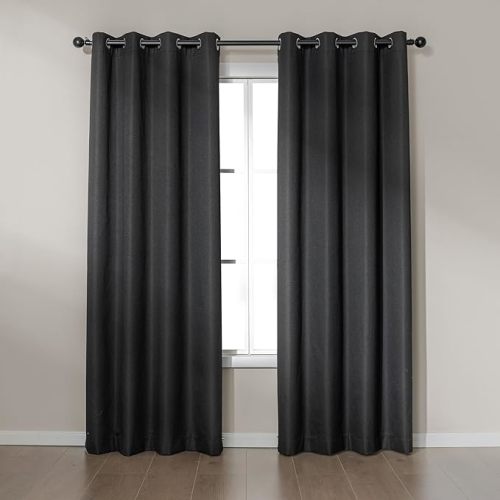 Amazon Basics Faux Linen Blackout Curtains for Bedroom and Living Room, 2-Piece Set with Grommets, 42" W x 84" L, White