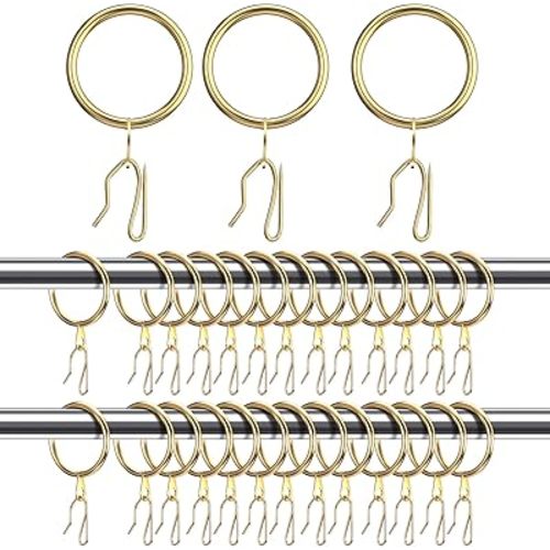 Hotop 60 Pcs 1.26 Inch Curtain Ring and 60 Pcs Pin Hook,Gold