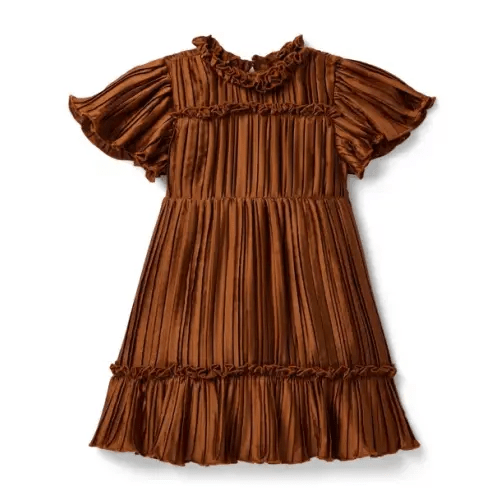 Girl Soft Cocoa Brown Satin Pleated Dress by Janie and Jack