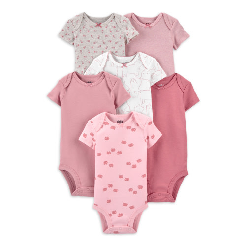 Carter's Child of Mine Baby Girl Short Sleeve Bodysuits, 6-Pack, Sizes Preemie-24 Months