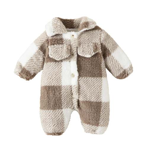 Fuzzy Plaid Button Up Sherpa Suit - Size: 0-3m
