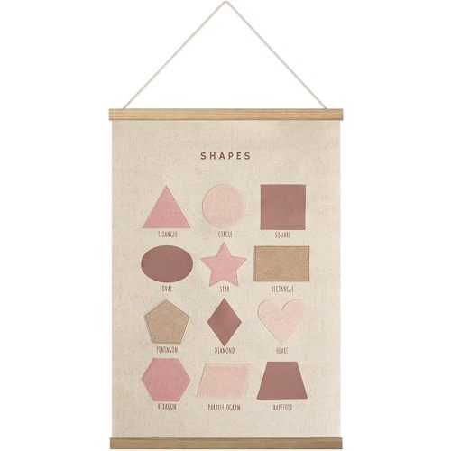 Bon et Beau 16×24 Inch Embroidered Shape Poster Framed with Wood Hanger - Dusty Pink Wall Decor for Girls Nursery, Bedroom, Playroom, Toddler and Kids Room