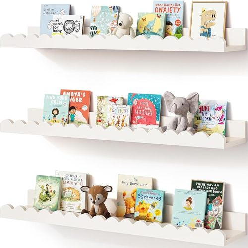 Onlysky Scalloped Shelves, Nursery Book Shelves, Floating Book Shelves for Wall, Toddler Nusery Deocr