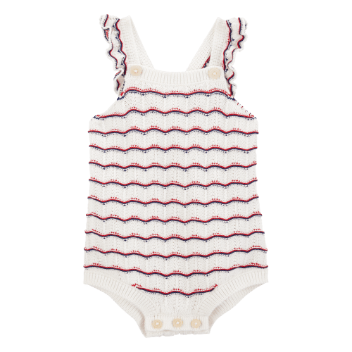 Baby Striped Crotchet Knit Bubble Romper (White 3m)