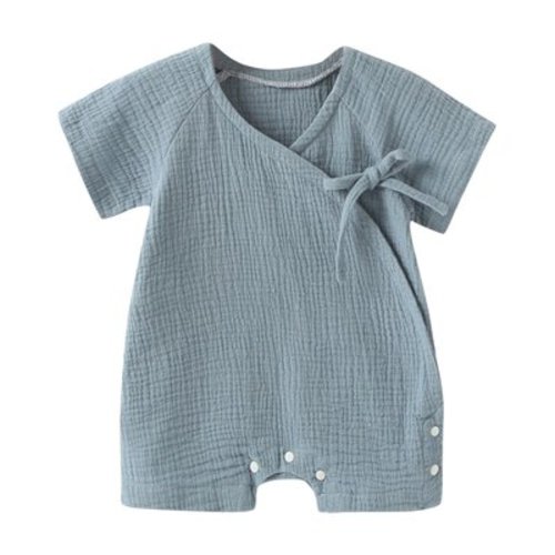 AherBiu Newborn Baby Short Jumpsuit Button up Leg Wrap-Tie Short Sleeve Rompers Unisex Infant 1 Piece Outfits