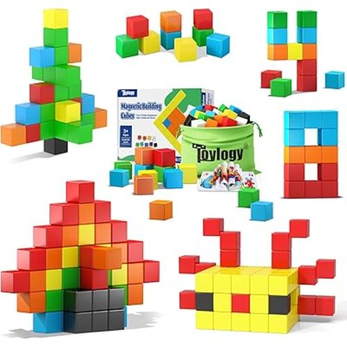 48PCS Magnetic Blocks for Toddlers Toys, Large Magnetic Cube Toy for Sensory STEM Education Preschool Magnet Toys for 3 4 5 6 Year Old Boys and Girls, Compatile with Mine Magnet World
