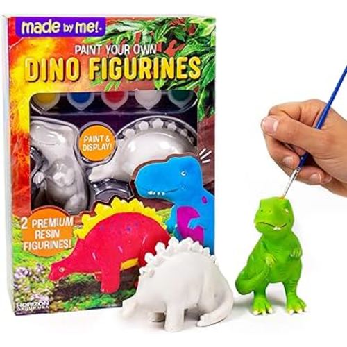 Made By Me Dino Figurines 2 Resin Paintables by Horizon Group USA, T-Rex & Stegosaurus, Acrylic Paints & Brush Included