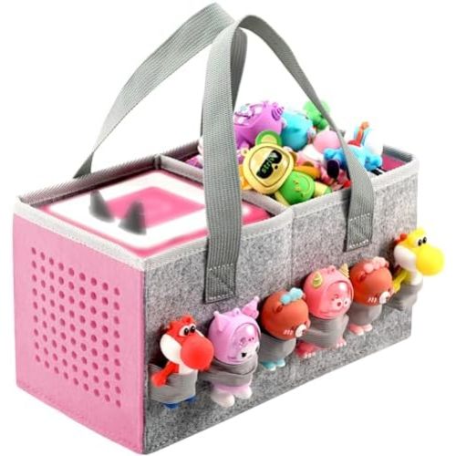 Carrying Case Travel Felt Bag Compatible with Toniebox Starter Set and Tonies Figurine (Gray+Pink)