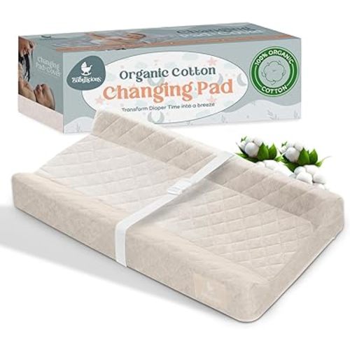 Organic Cotton Changing Pad - Soft & Breathable Diaper Changing Pad, Safe Non-Slip Waterproof Design | Removable & Washable Baby Changing Pad Cover | Standard Changing Pad for Dresser - Winter Sand