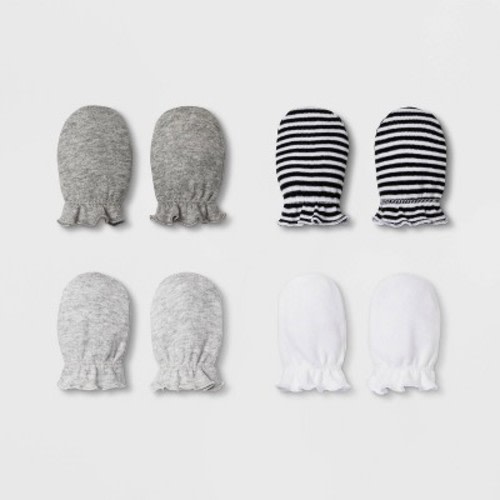Baby 4pk Mittens - Cloud Island™ White/Black One Size
