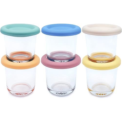 Elk and Friends 4oz Borosilicate Glass Baby Food Storage Jars with Silicone Lid | Strong Glass | Set of 6 | Microwave, Oven & Dishwasher Safe | Infant and Babies