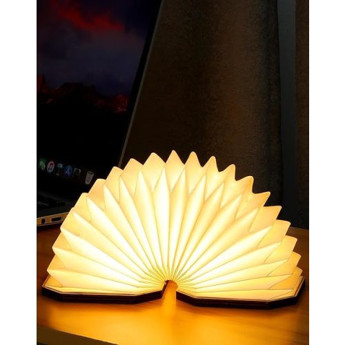 Originality Folding Accordion Lamp, Portable Wooden Desk Lamp, Japanese Gifts, Creative LED Paper Lantern with USB for Home Decoration(Walnut)