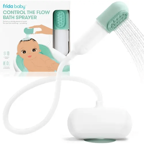 Frida Baby Control The Flow Bathtub Sprayer Attachment for Baby Bathtub, Shower Head with Scalp Massager, Control Waterflow with 2 Pressure Modes