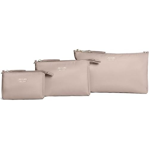 JuJuBe New 3-Piece Pouch Set, Diaper Bag Organizing Pouches, Convertible to Small Purse with Crossbody Strap, Perfect for Travel, Zipper Cosmetic or Makeup Pouch, Large, Medium, and Small, Taupe