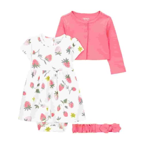 Carter's Child of Mine Baby Girl Summer Outfit, 3-Piece: Dress, Cardigan, Headband