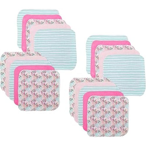 Spasilk Washcloth Wipes Set for Newborn Boys and Girls, Soft Terry Washcloth Set, Pack of 20, Pink Coral