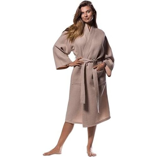 Turquaz Lightweight Full-Length Robes For Women Waffle Kimono Bathrobe - Soft, Fast-Drying, Long-Lasting Cotton Blend Unisex