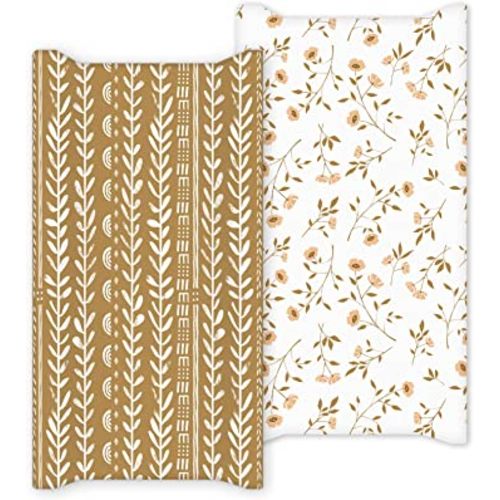 Changing Pad Cover, 2 Pack Changing Table Cover for Baby Boys Girls, Jersey Knit Soft Diaper Changing Pad Cover, Changing Table Sheets, Retro Brown Flower