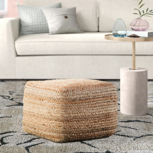 The Twillery Co.® Cicero 18" Wide Square 100% Braided Jute Pouf Ottoman/Foot Stool by Jaipur Living & Reviews | Wayfair