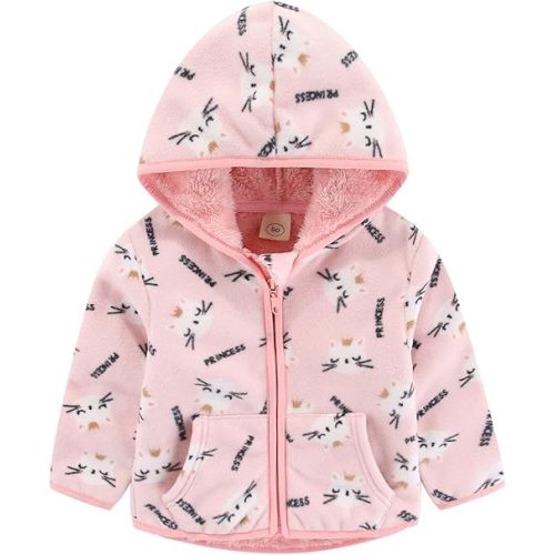 Feidoog Toddler Fleece Jacket Baby Boys Girls Hooded Waterproof Zipper Long Sleeve Thick Warm Outerwear
