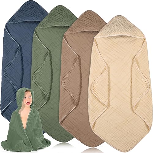 Hooded Baby Towels,32"x 32" Cotton Newborn Bath Towel Muslin Infant Baby Towels Absorbent Unisex Hooded Blankets,Newborn Registry Baby Gift for Girls Boys (Green)