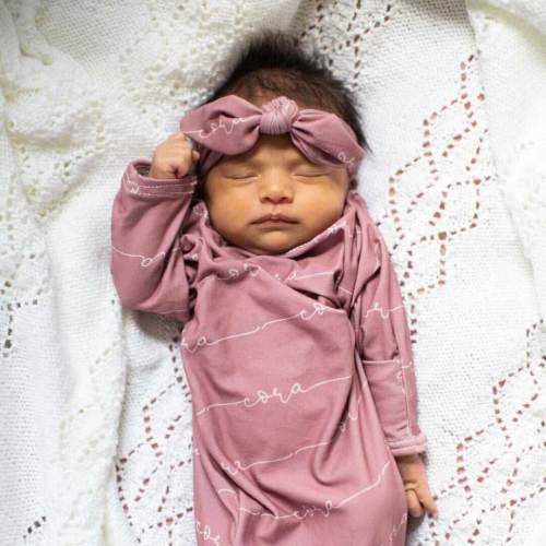 Solid Light Dusty Rose Personalized Newborn Baby Knot Gown