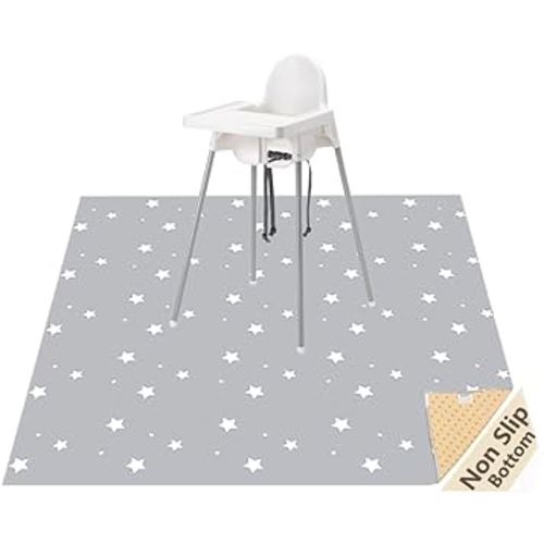 Splat Mat for Under High Chair/Arts/Crafts, WOMUMON Washable Baby Spill Mat Waterproof Anti-Slip Floor Splash Mat, Portable Play Mat and Table Cloth (Star, 51")