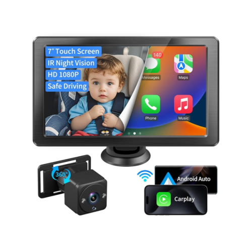 7" HD Touchscreen Baby Car Camera - Car Baby Monitor with Apple CarPlay, 1080p Ultra Night Vision, Invisible Infrared Lights, 150° Wide Angle, Easy Installation, Fits Most Cars