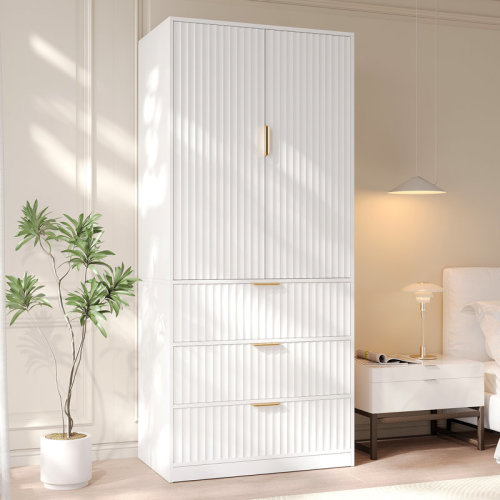 Ebern Designs 70.9''h X 29.9''w Freestanding Wooden Wardrobe Armoire With Mirror And 3 Drawers & Reviews | Wayfair