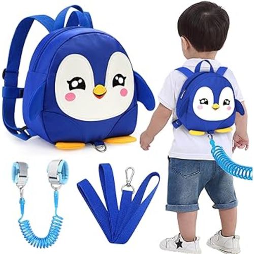 Accmor Toddler Harness Backpack Leash, Cute Penguin Kid Backpacks with Anti Lost Wrist Link, Mini Child Backpack Harness Leashes Walking Wristband Rope Travel Bag Harness Rein for Baby Girls (Blue)