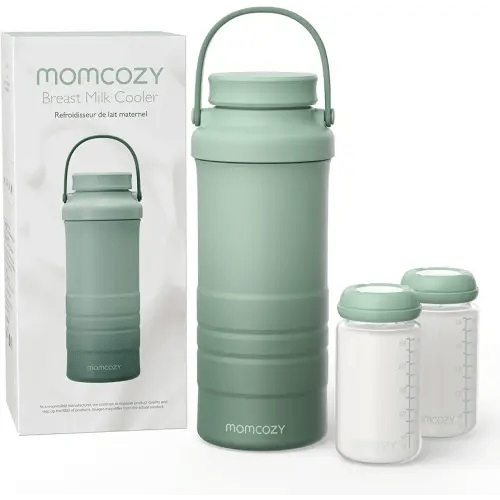 Momcozy 22oz Portable Breast Milk Cooler for Outdoor, Life Saver with 360° Total Cooling for 24 Hours, Larger Capacity Travel Breastmilk Chiller with 2pcs Baby Bottles for Breastmilk Storage, Green