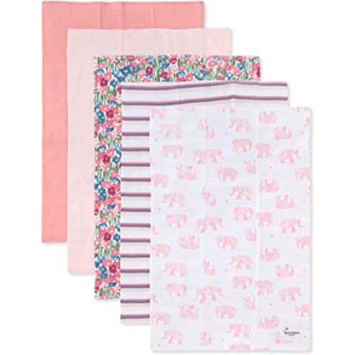 Burt's Bees Baby - Burp Cloths, 5-Pack Extra Absorbent 100% Organic Cotton Drool Cloths