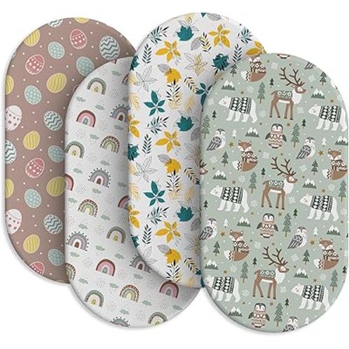 Baby Bassinet Sheets for Baby Boy Girls,4-Pack Fitted Bassinet Sheets Set Compatible with Halo Bassinest Swivel Sleeper,Baby Delight,Angelbliss,32"X16" (Egg Collection)
