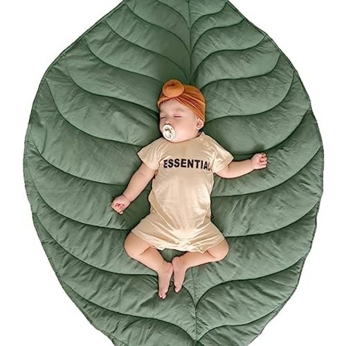 Baby Play Mat Cotton Nursery Rug Newborn Crawling Mat for Tummy Time Kid Baby Room Decoration Leaf Shapes Floor Playpen Mat 56.3x42.1inch