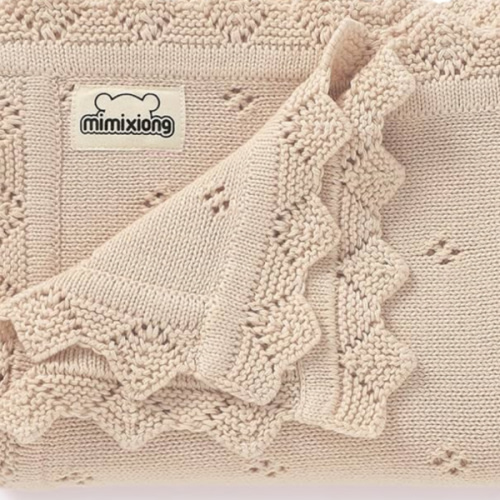 mimixiong Cotton Baby Blanket Knitted Crochet Receiving Crib Nursery Swaddling Blankets for Newborn Baby Boy Girl 30x40 Inch (Oatmeal)