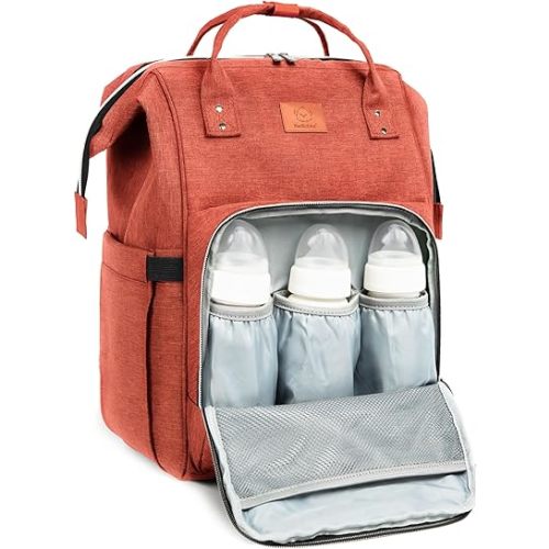 KeaBabies Baby Diaper Bag Backpack - Baby Bag for Boys, Girls, Waterproof Multi Function Baby Backpack, Large Diaper Bags for Baby Girl, Baby Boy, Travel Diaper Bag with Changing Pad (Rustic Red)