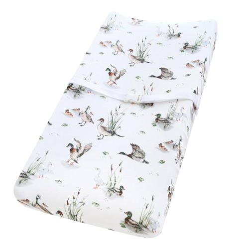 LifeTree Muslin Changing Pad Cover for Baby Girls Boys, 70% Viscose from Bamboo and 30% Cotton, 16"x32" Diaper Change Table Pad Covers, Soft Changing Pad Sheets, MallardDuck Pattern