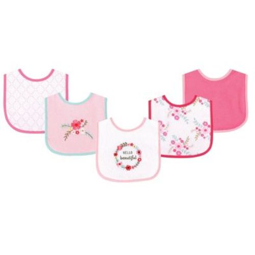 Luvable Friends Baby Girl Cotton Terry Drooler Bibs With Peva Back 5pk, Floral, One Size
