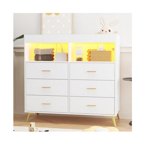 6-Pc Wood Dresser with Changing Pad, LED & Charging Station – Baby Changing Table