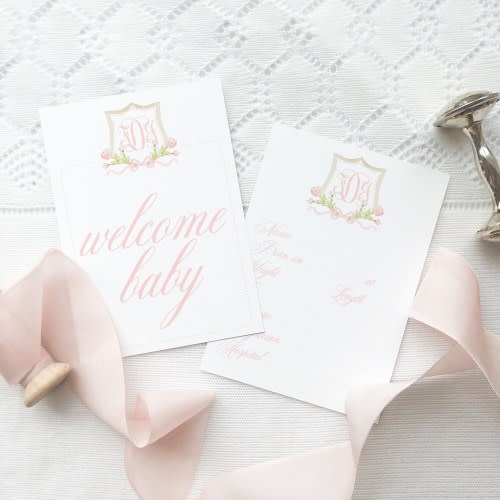 Watercolor Monogram Crest Milestone Cards // baby // month cards // baby shower // gift // milestone // girl // pink // monogram // floral
