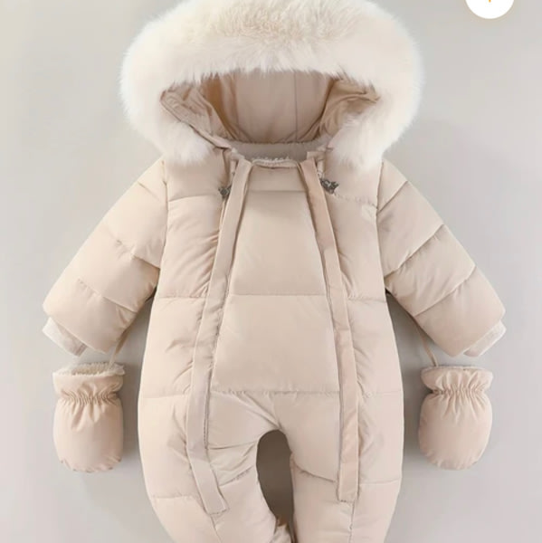 Insulated Infant Jumpsuit with Hood and Mittens for Stroller Trips | Cold Season One-Piece Outfit | Newborn Through 12 Months Gray Quilted B | Thomler