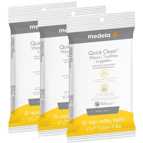 Medela Quick Clean Breast Pump and Accessory Wipes 90ct, 3 Packs of 30 Count, Resealable, Convenient and Hygienic On The Go Cleaning for Tables, Countertops, Chairs, and More