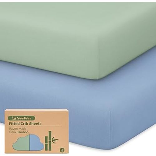 Yoofoss Pack and Play Sheets Fitted Viscose Derived from Bamboo, 2 Pack Mini Crib Sheet for Pack N Play Mattress, Soft and Breathable Playard Sheets for Boys Girls, 38x26in
