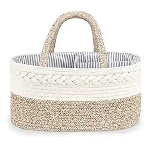 Baby Diaper Caddy Organizer, Stylish Cotton Rope Baby Basket Nursery Storage Organizer for Changing Table, Maliton Extra Large Diaper Caddy for Baby Stuff, Baby Registry Must Haves - X-Large - A-Brown