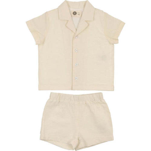 Textured Printed Boys 2Pc Set, Sand - Maniere | Maisonette