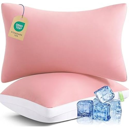 Pillows Queen Size Set of 2 Soft for Sleeping, Luxury Hotel Down Alternative Bed Pillows 2 Pack for Side Back Stomach Sleepers, Gusseted Supportive, Machine Washable, Cooling Pink, 20" x 30"