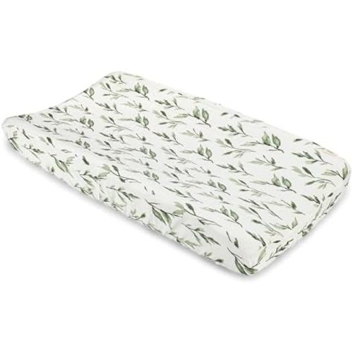 Crane Baby Changing Pad Cover, 100% Cotton Sateen Exterior, Green Nursery Decor, Floral Leaf Baby Changing Table Pad Cover, Fits Standard 16" x 32", Jungle Nursery Decor, Change Table Sheets